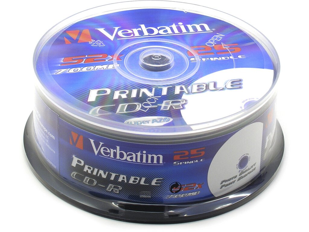 Verbatim CD-R Printable 52x, 700MB, 25 ks (Spindl)